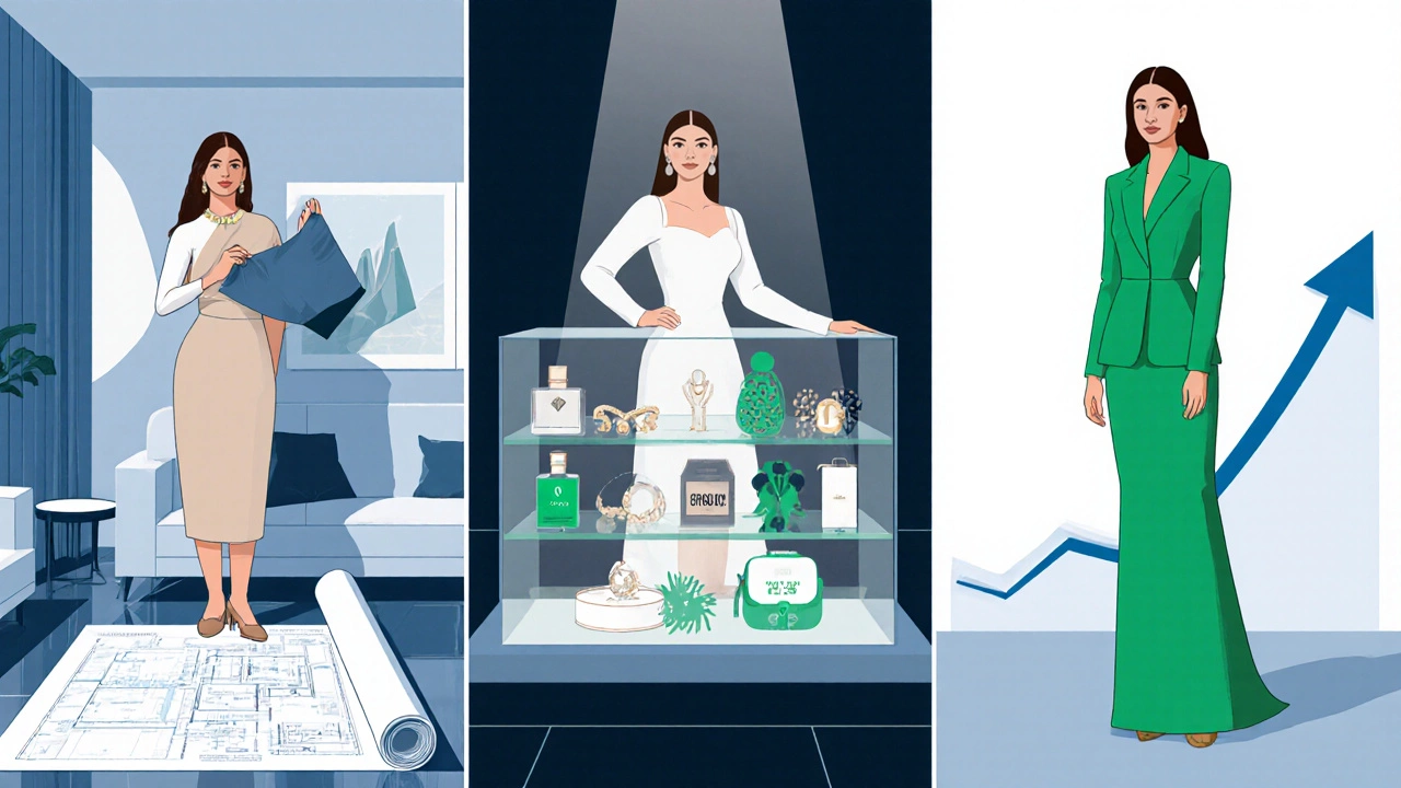 Collage showing Gauri Khan with interior designs, Aishwarya with luxury items, and Kareena with eco‑fashion accessories.
