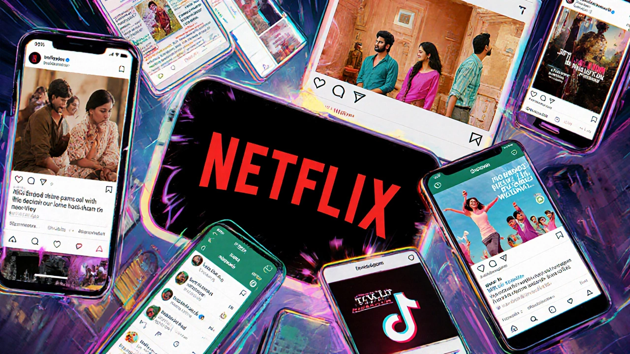 Social media collage showing emotional reactions to Laal Singh Chaddha on Instagram, TikTok, and WhatsApp.