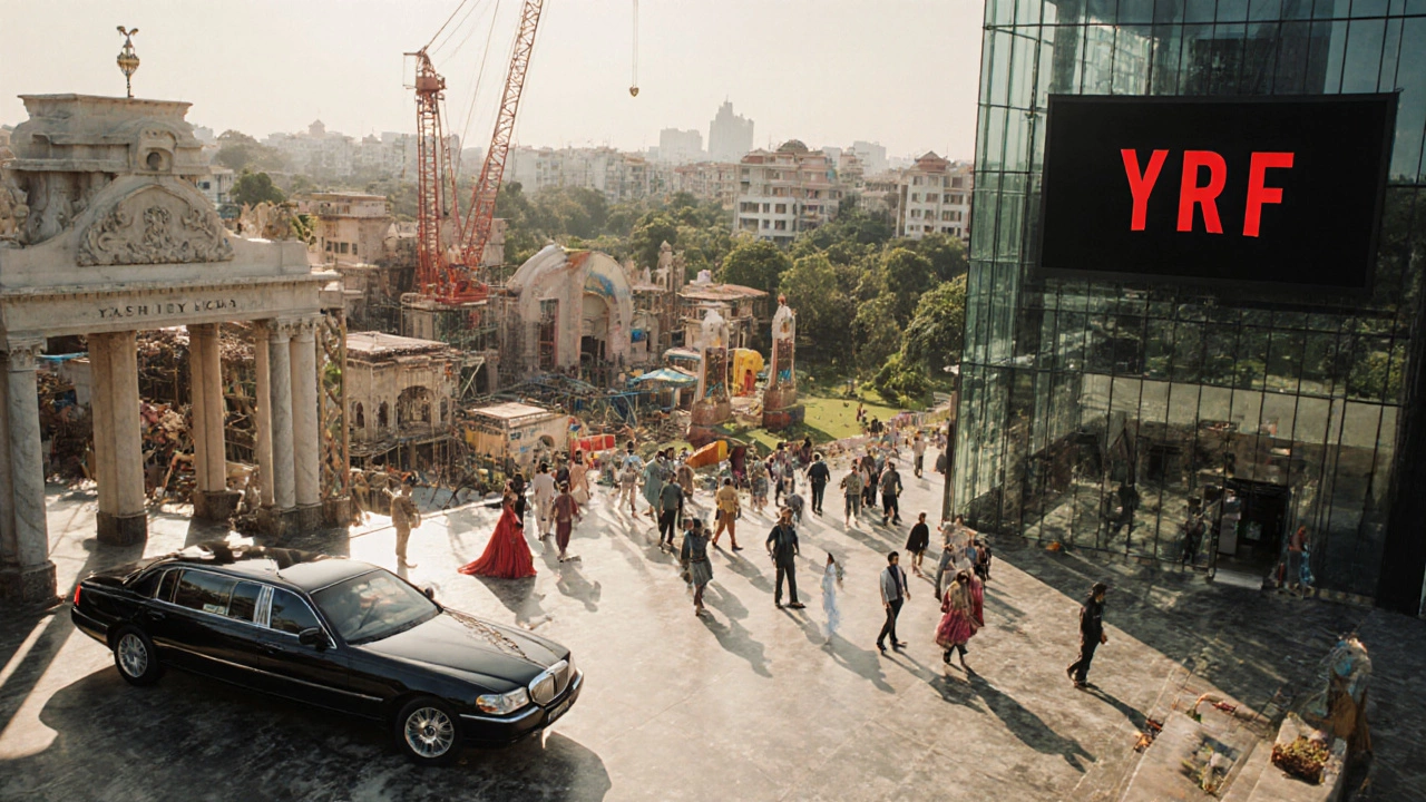 Yash Raj Films campus showing studio sets, Netflix screen, and luxury villas.